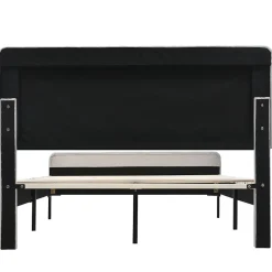 Lit double 180x200 - Lit rembourré avec cadre en bois et métal - Lin - Sans Matelas - Beige><noscript><img width=
