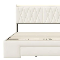 lit double 160x200 avec tiroirs,lit capitonné,rangement tête de lit, tête de lit ouverte,chargement USB,LED réglable,velours,beige><noscript><img width=