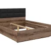 Lit double 160x200 avec tête de lit rembourrée noir ,coloris Chêne marron foncé - L. 206 x P. 165 x H. 42-98,5 cm>Pegane Discount