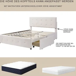 Okwish Lit Double 140x200 cm - avec 4 Tiroirs, Lit Confortable en Velours, Tête de Lit capitonnée, Sans Matelas, Beige* Lit Double
