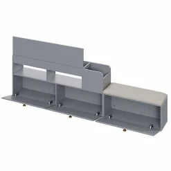 Lit Double 140x200 cm - avec Rangement Intégré et Tiroirs Latéraux, Banc Coffre pour Gain de Place - Gris><noscript><img width=