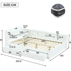 Lit Double 140x200 cm - avec Rangement, Tiroirs sous le Lit, Chargeur et Lumière Intégrée, en MDF Blanc, Sans Matelas><noscript><img width=