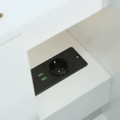 Lit Double 140x200 cm - avec Rangement, Tiroirs sous le Lit, Chargeur et Lumière Intégrée, en MDF Blanc, Sans Matelas><noscript><img width=