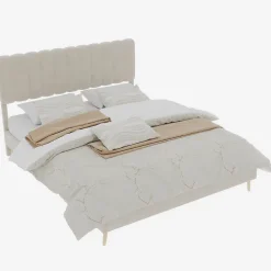 Okwish Lit Double 160x200 cm - avec Tête de Lit Douce et Base Basse Anti-Poussière, Cadre Confortable, en Velours, Beige, Sans Matelas* Lit Double