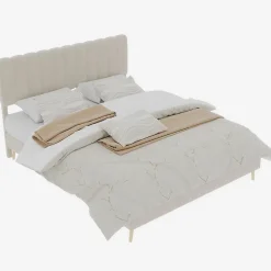 Okwish Lit Double 140x200 cm - avec Tête de Lit Douce et Base Basse Anti-Poussière, Cadre Confortable, en Velours, Beige, Sans Matelas* Lit Double