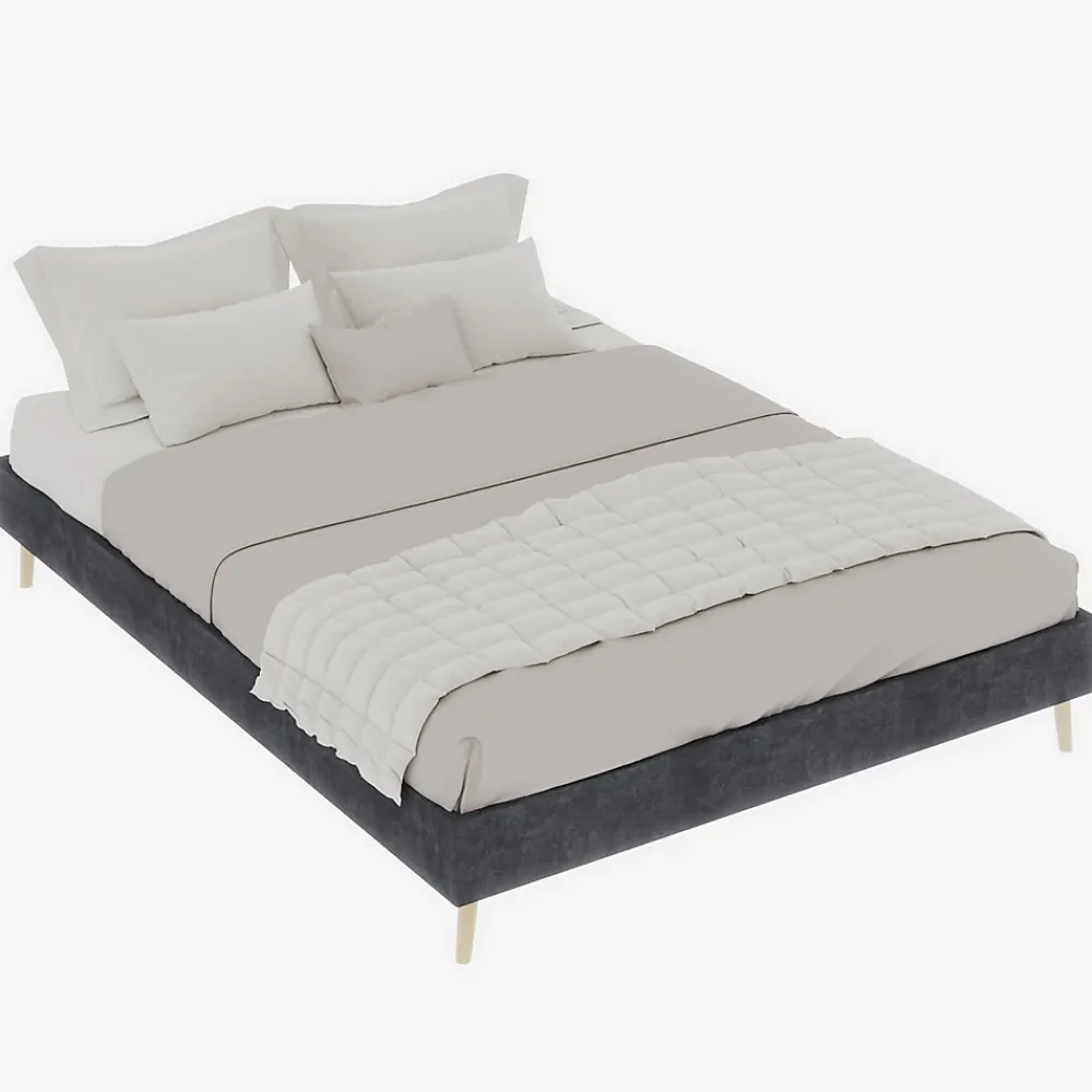 Okwish Lit Double 140x200 cm - Cadre Minimaliste Moderne à Structure Basse, Sans Tête de Lit, Sans Matelas, en Velours Hollandais, Gris* Lit Double