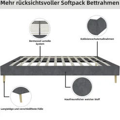 Okwish Lit Double 140x200 cm - Cadre Minimaliste Moderne à Structure Basse, Sans Tête de Lit, Sans Matelas, en Velours Hollandais, Gris* Lit Double