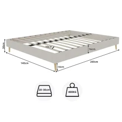 Okwish Lit Double 140x200 cm - Cadre Moderne, Revêtement en Velours, sans Matelas, Beige* Lit Double