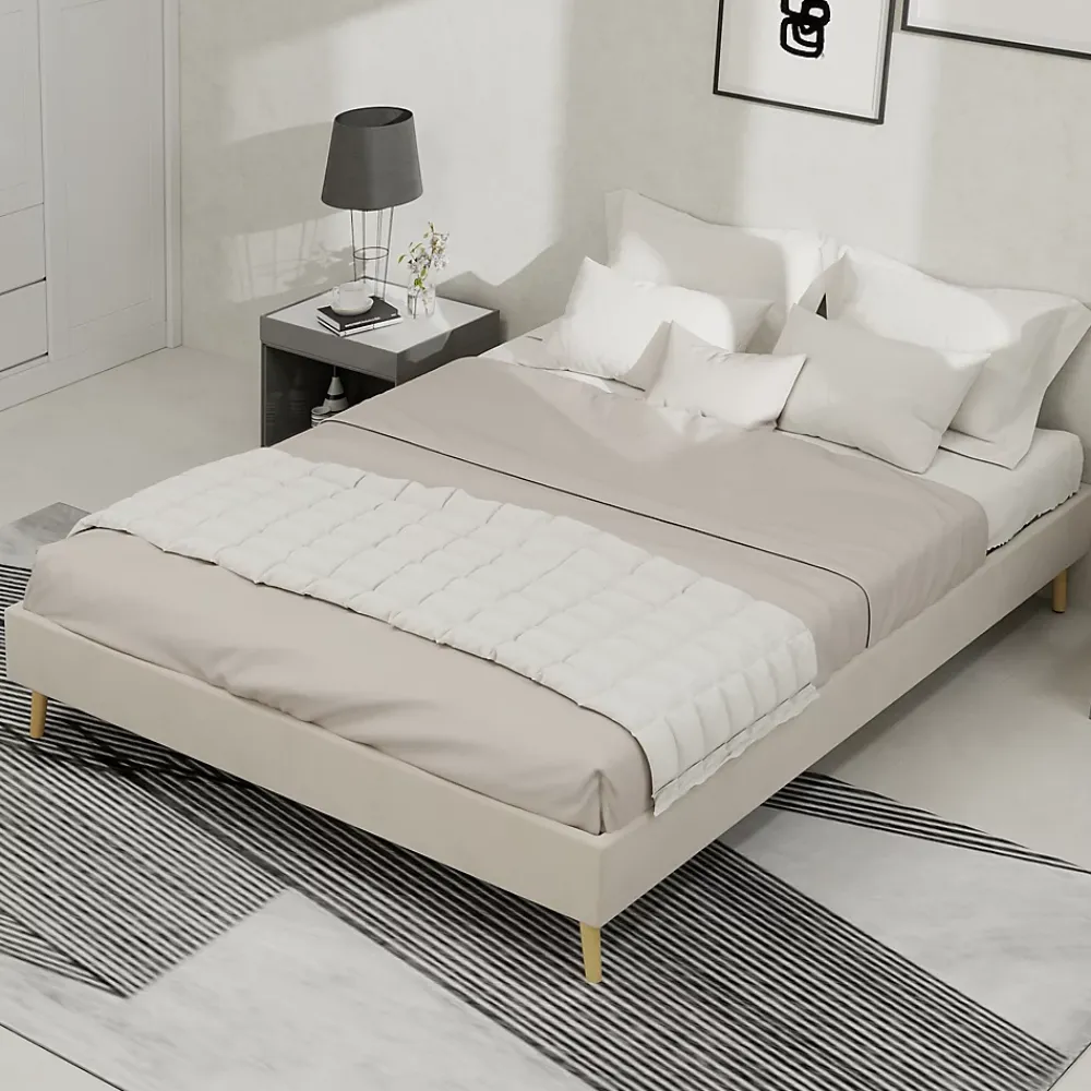 Okwish Lit Double 140x200 cm - Cadre Moderne, Revêtement en Velours, sans Matelas, Beige* Lit Double