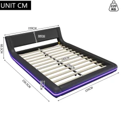 Lit Double 140x200 cm - Éclairage LED avec Télécommande 24 Touches - PU et MDF - Noir - Sans Matelas><noscript><img width=
