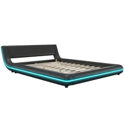 Lit Double 140x200 cm - Éclairage LED avec Télécommande 24 Touches - PU et MDF - Noir - Sans Matelas><noscript><img width=
