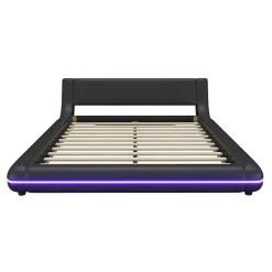 Lit Double 140x200 cm - Éclairage LED avec Télécommande 24 Touches - PU et MDF - Noir - Sans Matelas><noscript><img width=