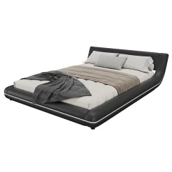 Lit Double 140x200 cm - Éclairage LED avec Télécommande 24 Touches - PU et MDF - Noir - Sans Matelas><noscript><img width=