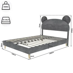 Okwish Lit Double 140x200 cm - Lit Adulte avec Tête Cartoon Capitonnée et Cadre Bas, Velours Gris, sans Matelas* Lit Double