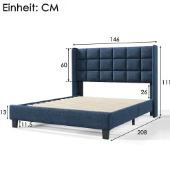 Okwish Lit double 140x200 cm - Lit adulte capitonné avec sommier à lattes - Lin - Sans Matelas - Bleu* Lit Double