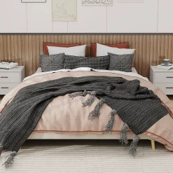 Okwish Lit Double 160x200 cm - Lit Adulte et Ado, Cadre Bas Minimaliste et Confortable, Sans Tête de Lit, Beige* Lit Double