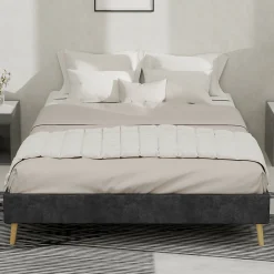 Lit Double 140x200 cm - Lit Adulte Minimaliste et Stable, Sans Tête de Lit et Sans Vérin, Sans Matelas, en Velours Hollandais Gris><noscript><img width=
