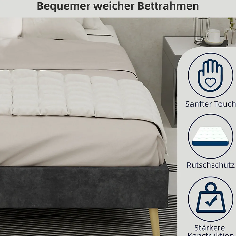 Lit Double 140x200 cm - Lit Adulte Minimaliste et Stable, Sans Tête de Lit et Sans Vérin, Sans Matelas, en Velours Hollandais Gris>Okwish New