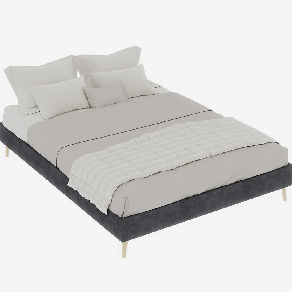 Lit Double 140x200 cm - Lit Adulte Minimaliste et Stable, Sans Tête de Lit et Sans Vérin, Sans Matelas, en Velours Hollandais Gris>Okwish New