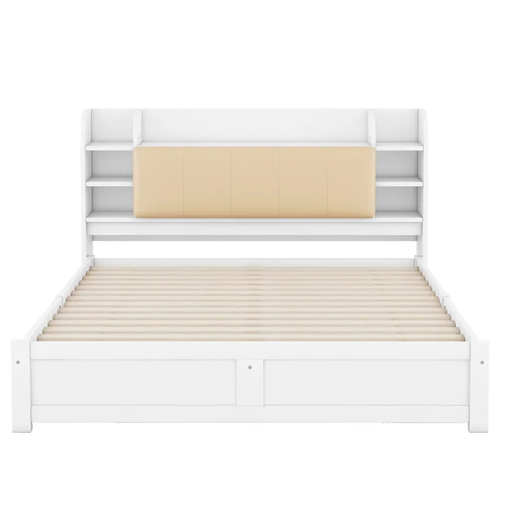 Okwish Lit Double 180x200 cm - Lit Adulte avec 4 Tiroirs et Tête Multifonctionnelle - Bois de Pin et MDF - Blanc - Sans Matelas* Lit Double