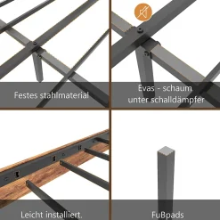 Okwish Lit Double 160x200 cm - Lit Adulte en Bois avec Cadre Métal Robuste - Style Industriel - Sans Matelas - Marron* Lit Double