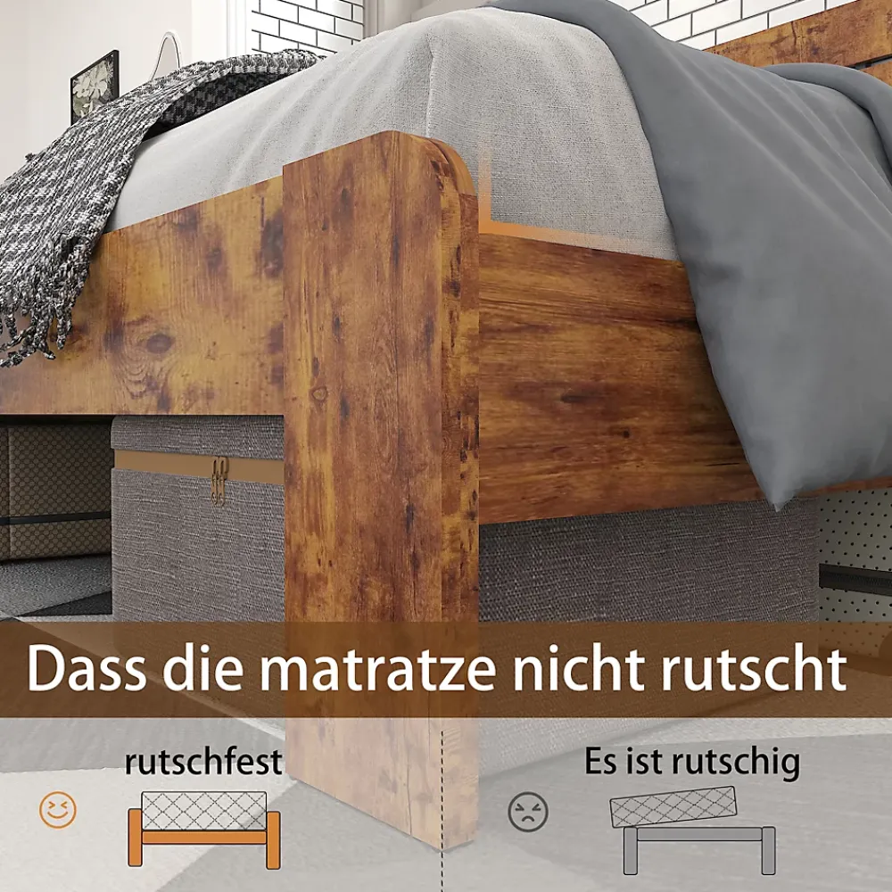 Okwish Lit Double 160x200 cm - Lit Adulte en Bois avec Cadre Métal Robuste - Style Industriel - Sans Matelas - Marron* Lit Double