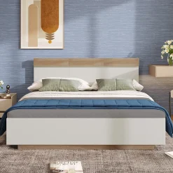 Okwish Lit double 160x200 cm - Lit adulte flottant en bois massif avec sommier à lattes - Bois massif - Sans Matelas - Naturel* Lit Double
