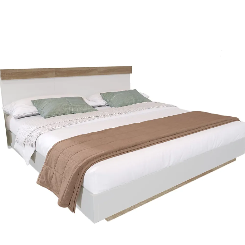 Okwish Lit double 160x200 cm - Lit adulte flottant en bois massif avec sommier à lattes - Bois massif - Sans Matelas - Naturel* Lit Double