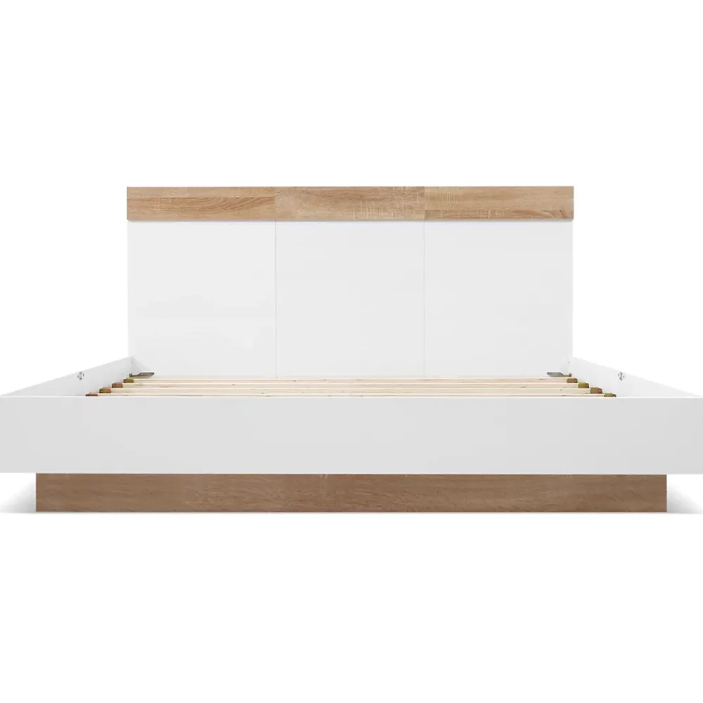 Okwish Lit double 160x200 cm - Lit adulte flottant en bois massif avec sommier à lattes - Bois massif - Sans Matelas - Naturel* Lit Double