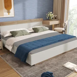 Okwish Lit double 140x200 cm - Lit adulte flottant en bois massif avec sommier à lattes - Bois massif - Sans Matelas - Naturel* Lit Double