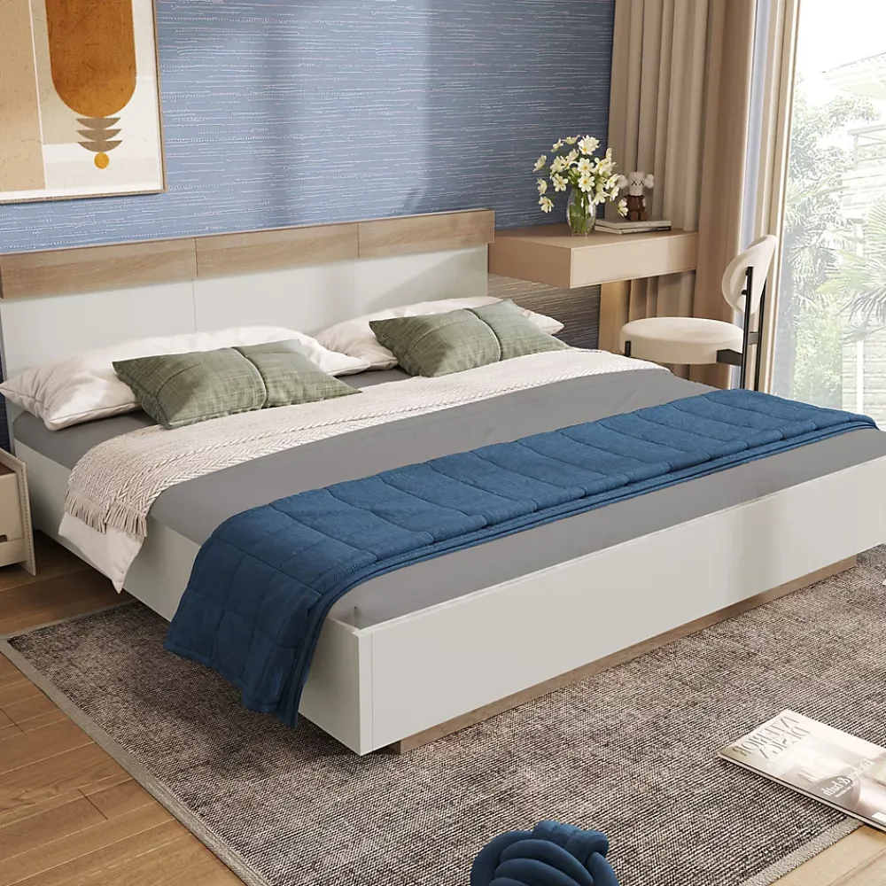 Okwish Lit double 140x200 cm - Lit adulte flottant en bois massif avec sommier à lattes - Bois massif - Sans Matelas - Naturel* Lit Double