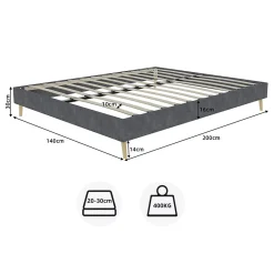 Lit Double 140x200 cm - Lit Adulte/Ado Moderne Style Minimaliste Sans Tête de Lit ni Matelas, Cadre Métal, Velours, Gris><noscript><img width=