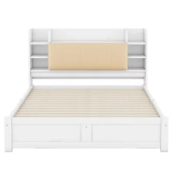 Okwish Lit Double 160x200 cm - Lit Adulte avec 4 Tiroirs et Tête Multifonctionnelle - Bois de Pin et MDF - Blanc - Sans Matelas* Lit Double