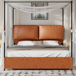Lit Double 180x200 cm - Lit Adulte en PU avec Têtières Amovibles et Boucles Métalliques - design Moderne - Sans Matelas - Beige><noscript><img width=