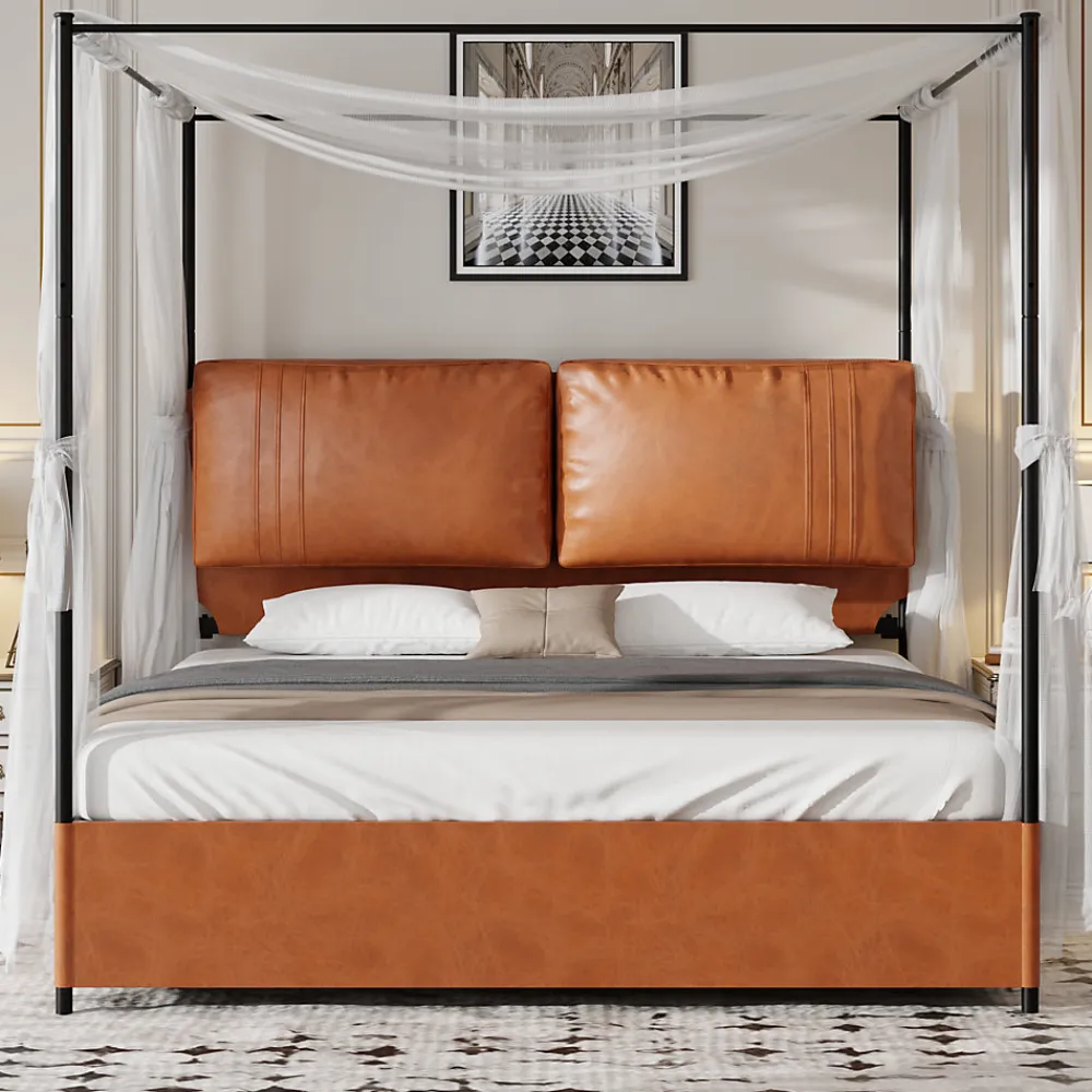 Lit Double 180x200 cm - Lit Adulte en PU avec Têtières Amovibles et Boucles Métalliques - design Moderne - Sans Matelas - Beige>Okwish New