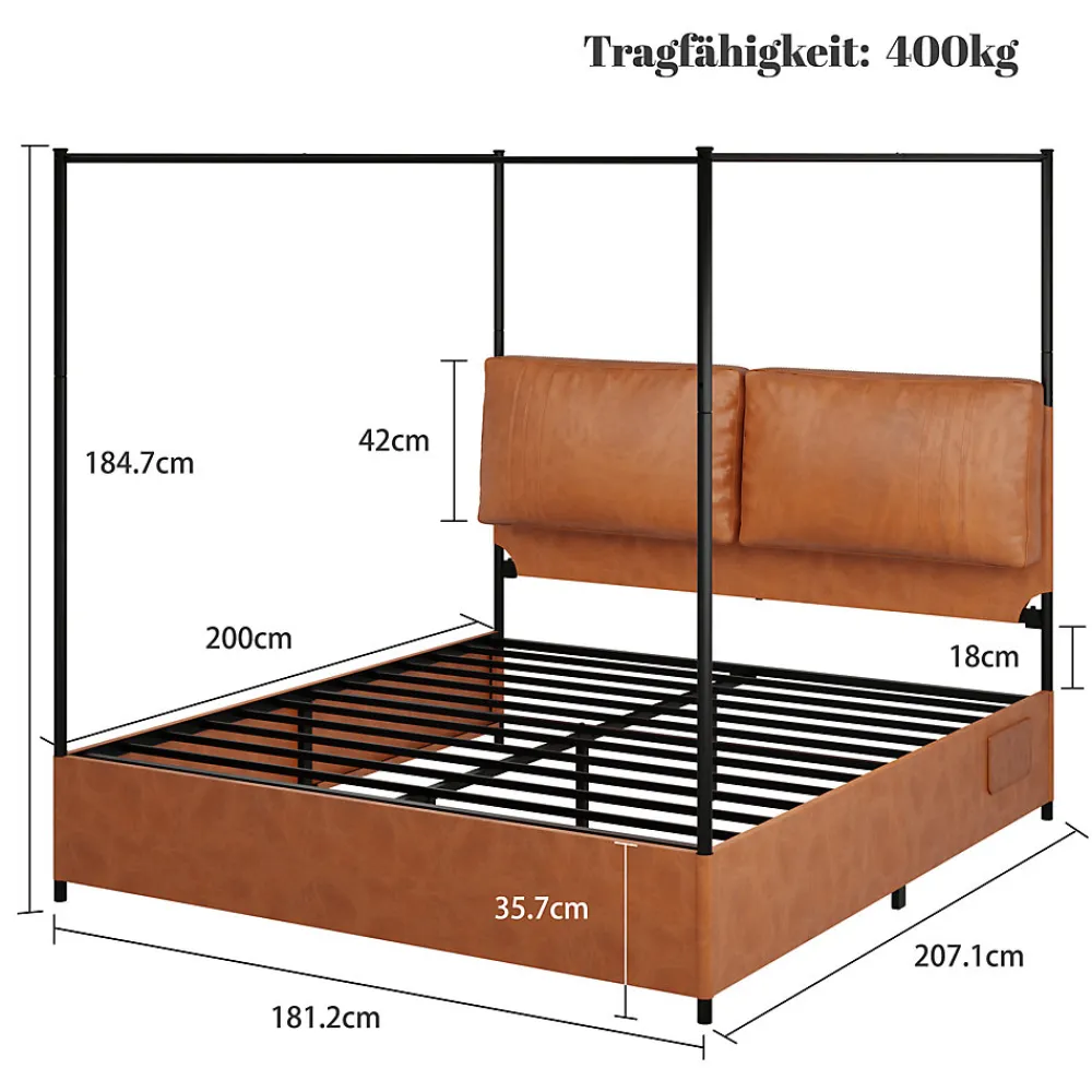 Lit Double 180x200 cm - Lit Adulte en PU avec Têtières Amovibles et Boucles Métalliques - design Moderne - Sans Matelas - Beige>Okwish New