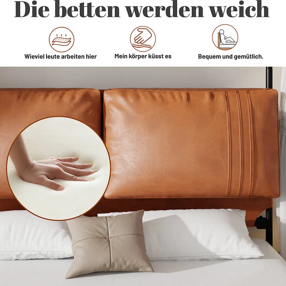 Lit Double 180x200 cm - Lit Adulte en PU avec Têtières Amovibles et Boucles Métalliques - design Moderne - Sans Matelas - Beige>Okwish New