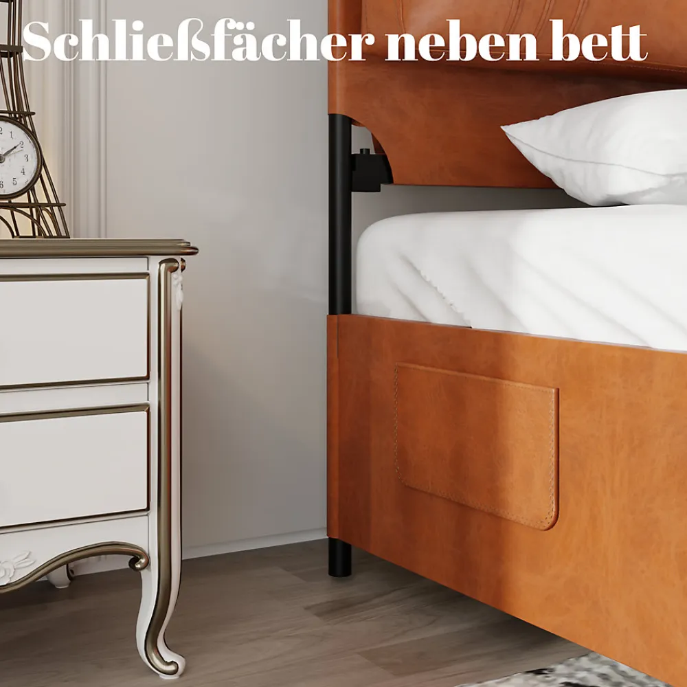 Lit Double 180x200 cm - Lit Adulte en PU avec Têtières Amovibles et Boucles Métalliques - design Moderne - Sans Matelas - Beige>Okwish New