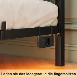 Okwish Lit Double 140x200 cm - Lit Adulte Moderne, avec Rangements, Éclairage LED Multicolore et Prises USB - Métal Noir, sans Matelas* Lit Double