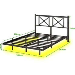 Okwish Lit Double 140x200 cm - Lit Adulte Moderne, avec Rangements, Éclairage LED Multicolore et Prises USB - Métal Noir, sans Matelas* Lit Double