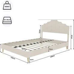 Okwish Lit Double 160x200 cm - Lit Adulte Style Moderne avec Tête de Lit Confortable, en Tissu Beige, Sans Matelas* Lit Double