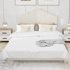 Okwish Lit Double 160x200 cm - Lit Adulte Style Moderne avec Tête de Lit Confortable, en Tissu Beige, Sans Matelas* Lit Double