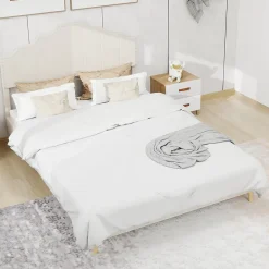 Okwish Lit Double 160x200 cm - Lit Adulte Style Moderne avec Tête de Lit Confortable, en Tissu Beige, Sans Matelas* Lit Double