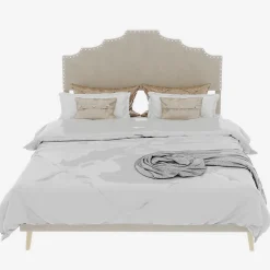 Okwish Lit Double 160x200 cm - Lit Adulte Style Moderne avec Tête de Lit Confortable, en Tissu Beige, Sans Matelas* Lit Double