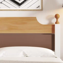 Lit double 140x200 cm - Lit avec tête et pied de lit - Pin + MDF - Sans matelas - Blanc><noscript><img width=