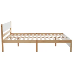 Okwish Lit double 140x200 cm - Lit avec tête et pied de lit - Pin + MDF - Sans matelas - Blanc + Naturel* Lit Double