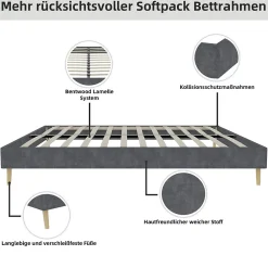 Lit Double 140x200 cm - Lit Bas Contemporain Adulte et Ado, Cadre Minimaliste et Robuste, Sans Tête de Lit, Sans Matelas, Gris><noscript><img width=
