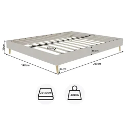 Lit Double 140x200 cm - Lit Bas Adulte et Ado, Design Minimaliste pour Chambre Moderne, Sans Matelas, Beige><noscript><img width=