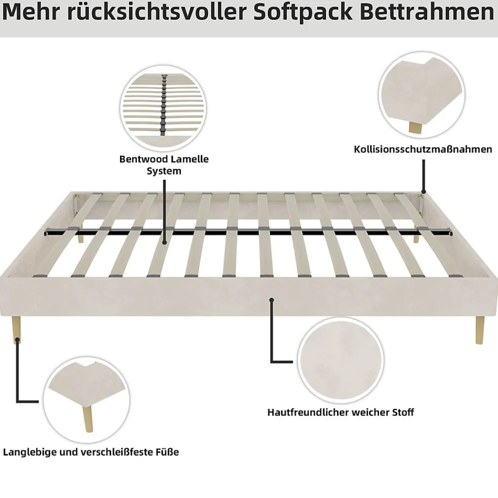 Lit Double 140x200 cm - Lit Bas Adulte et Ado, Design Minimaliste pour Chambre Moderne, Sans Matelas, Beige>Okwish Discount