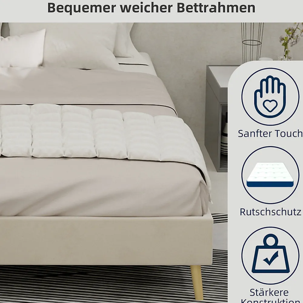 Lit Double 140x200 cm - Lit Bas Adulte et Ado, Design Minimaliste pour Chambre Moderne, Sans Matelas, Beige>Okwish Discount